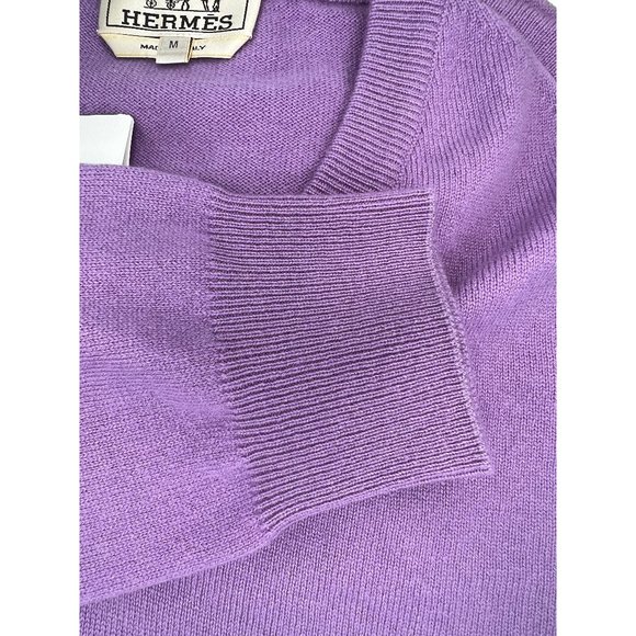Hermes Long Sleeve 100% Cashmere Mens V-Neck Sweater EU Size M Mauve Color - Picture 7 of 10